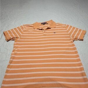 Vineyard Vines Peach and White Striped Polo